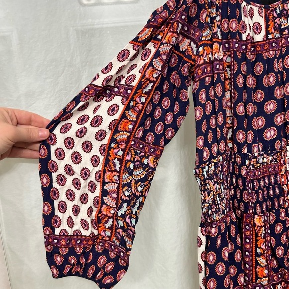 Womens Off Shoulder Dress Large Boho Smocking Flowy Floral Bloomcore Lightweight - Picture 2 of 13